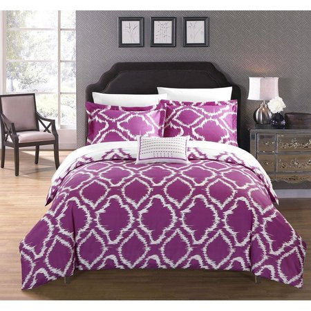 FIXTURESFIRST Lubov 4 Piece Reversible Duvet Cover Set, Lavender - King FI2209693